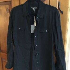 Tommy Bahama safari style black linen blouse M NWT